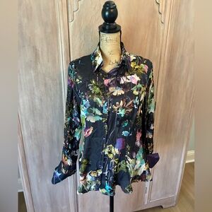 Georg Roth 100% Silk black Floral Blouse Black Size Medium